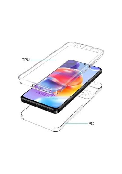 Adige Xiaomi Redmi Note 11 Uyumlu Kılıf Ön Arka 360 Koruma Arka Sert Mika Ön Silikon Şeffaf