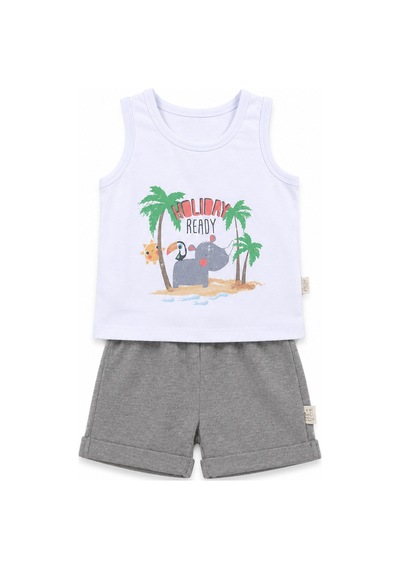 Babyhola Holiday Baskı Erkek Bebek Atlet Şort Yazlık Takım 3521 Gri
