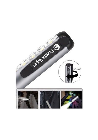 Mıknatıslı 4 Mod'lu 7 Led'li Mini El Feneri Şarjlı, Kamp Lambası Gece Aydınlatması Gri