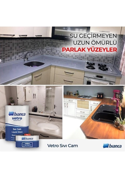 Bianca Vetro Sıvı Cam Liquid Glass Şeffaf Parlak Su İzolasyonu 1 Kg