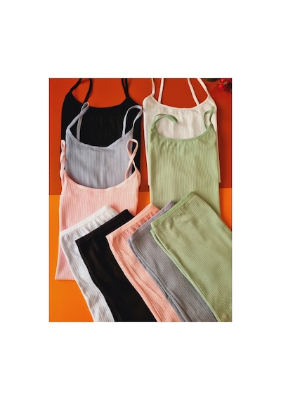 Demirsa Boutique Fitilli Pamuklu Ribana İp Askılı 5'li Kadın Atlet Ve Külot-şort Takım Pembe Mavi Yeşil Siyah Beyaz Çok Renkli Demirsa Boutique Fitilli Pamuklu Ribana İp Askılı 5'li Kadın Atlet Ve Külot-şort Takım Pembe Mavi Yeşil Siyah Beyaz Çok Renkli