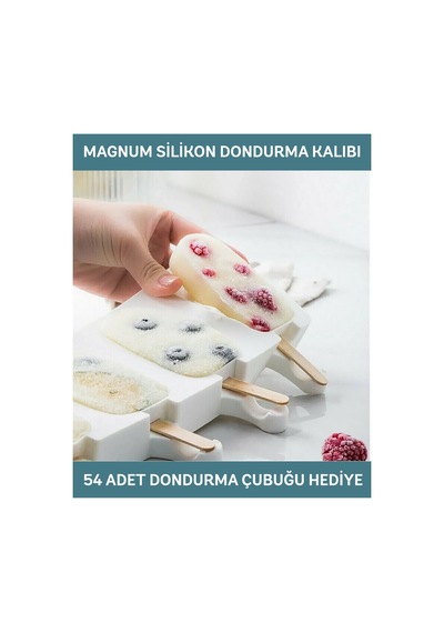 Magnum Dondurma Kalıbı Ve 54 Adet Ahşap Çubuk -4'lü Büyük Boy Pratik Magnum Silikon Dondurma Kalıbı Diğer