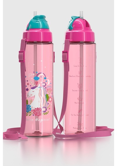 Renga Migo Desenli 630 Ml Askılı Pipetli Tritan Çocuk Matara 912143 Pembe Pembe