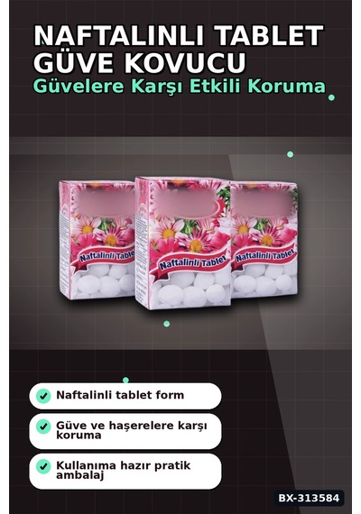 Çiçek Desenli Kutuda 6 Adet Naftalinli Tablet Güve Kovucu Dolap Çekmece Koruyucu Bx-313584 Renkli