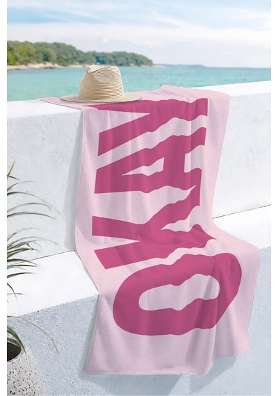 Pembe Okay Typografi Plaj Havlusu-minimalist Yaz Stili Havuz Deniz Banyo Hızlı Kuruyan Sahil Örtüsü Kuru Şeftali