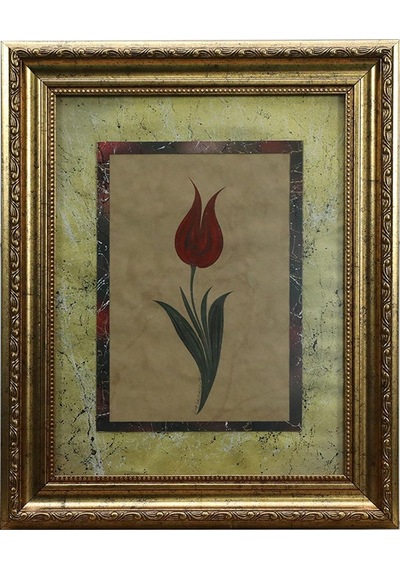 E38 El İşçiliği Kırmızı Desenli Lale Ebru Tablo 44 35 Cm-6460