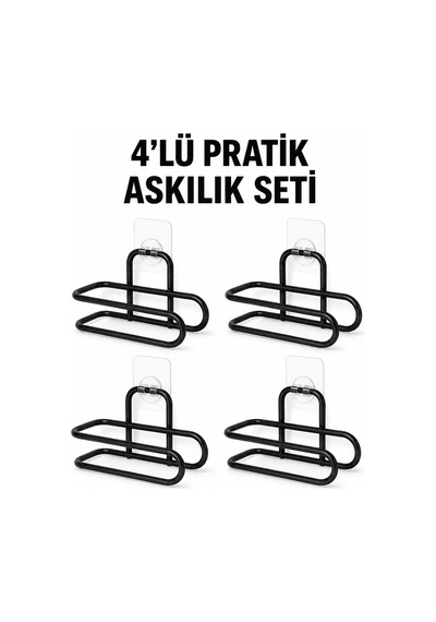 Lb Siyah Metal Wc Kağıtlık Yapışkanlı Duvar Tipi Tuvalet Kağıdı Tutucu Seti 4 Adet Çok Renkli
