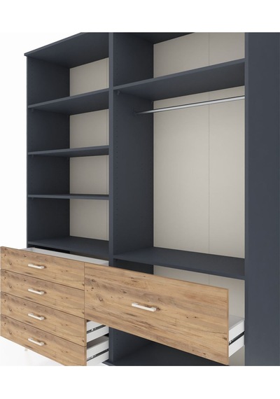 Hyperion Gardrop 6 Raflı 5 Çekmeceli Tek Askılı 176x44x221 Antrasit-antrasit/çam Antrasit/çam