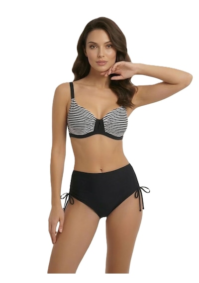 Donlaritta Büyük Beden Toparlayıcı Siyah Beyaz-lacivert Beyaz Göğüs Pedli Bikini Takımı 42-44-46-48-50-52-54 Siyah - Beyaz