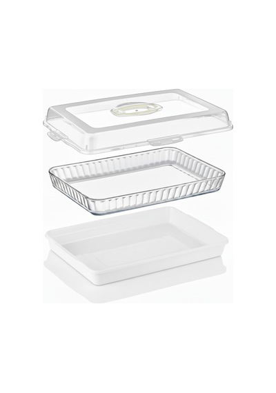Dikdörtgen Börek Taşıma Kabı Kilitli Kapaklı 45x30x10 Cm Beyaz