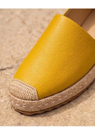 Futsishoes Lucıa Sarı Hakiki Deri Dikiş Detaylı Kadın Espadril