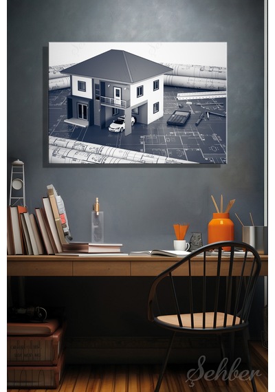Yatay Tekli Kanvas Tablo Modern Emlak Ofisi İnşaat Gyo Mimarlık Dubleks Ev 3d Render 2228