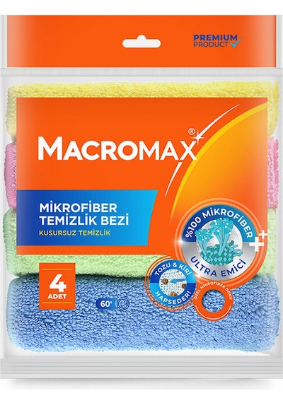 Macromax Mikrofiber Temizlik Bezi 4 Lü Çok Renkli