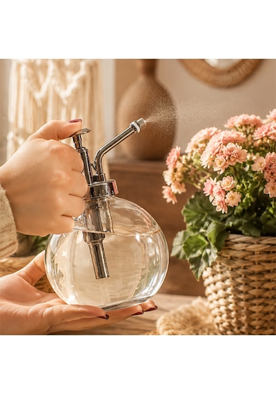 Porsima 15729 2'li Cam Sprey Şişe Seti 350 Ml Gri Cam Çiçek Bitki Sulama Püskürtücü & Sprey Yağdanlık