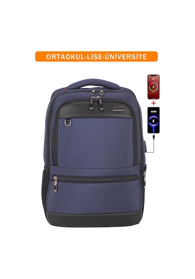 Körüklü Lacivert Okul Sırt Çantası Lise Universite Unisex Su Geçirmez Kumaş 14"-15,6" İnç Lacivert