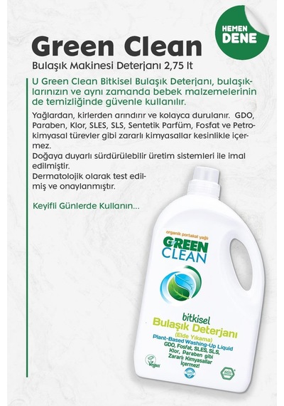 U Green Clean Bitkisel Bulaşık Deterjanı 2,75 Lt 10'lu Set