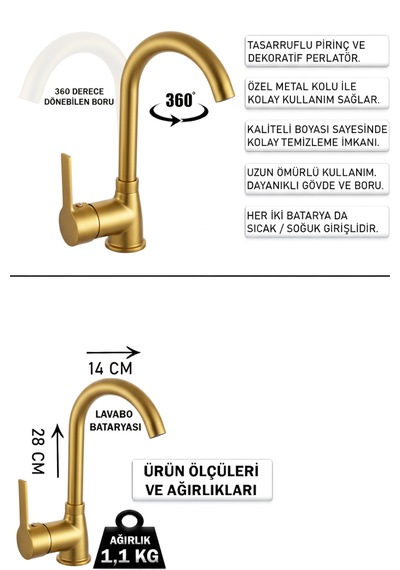 Lüks Banyo Lavabo Bataryası Ve Robot Duş Takımı Gold Renk Altın
