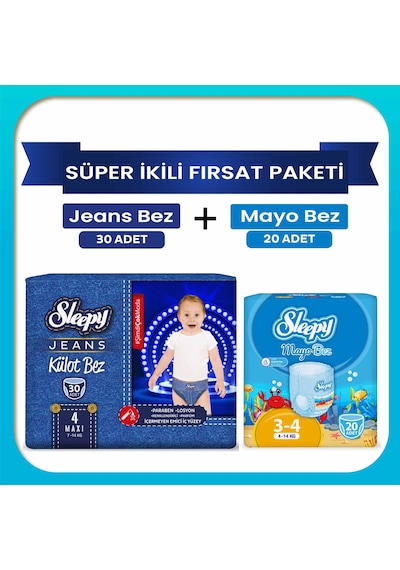 Sleepy Süper İkili Fırsat Paketi 4 Beden Jeans Bez + Mayo Bez 2'li