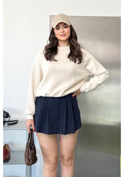 Jee Lee Kadın Bisiklet Yaka Leopar Nakışlı Sweatshirt Taş - 27k 2712
