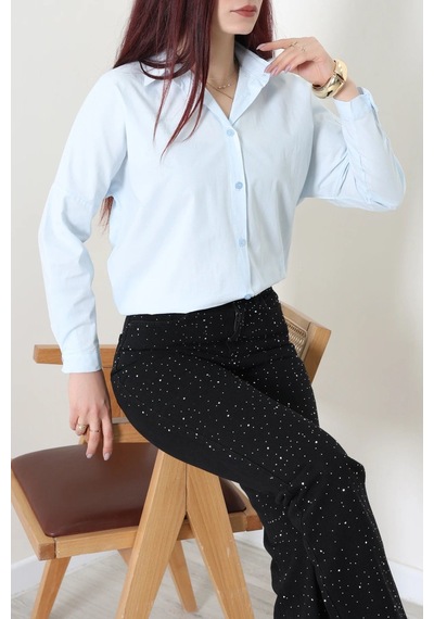 Modi Oversize Poplin Gömlek Bebemavi - 44091.2118. Açik Mavi