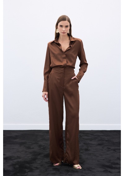Sateen Jakarlı Pantolon - Kahve-136609 Kahve