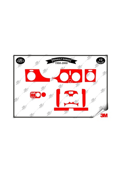 Renault Kango 1998 -2008 Torpido Konsol Trim Göğüs Maun Kaplama Set 13 Parça Kırmızı