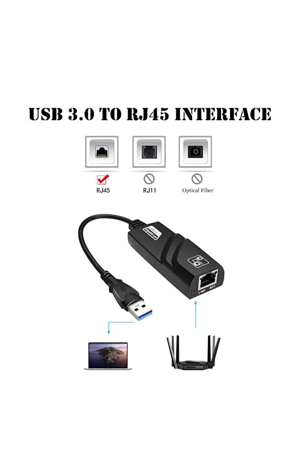 Harici İnternet 1000 Mbps Gigabit Tip C Usb 3.0 Kablolu Ağ Kartı Usb Rj45 Lan Ethernet Dönüştürücü