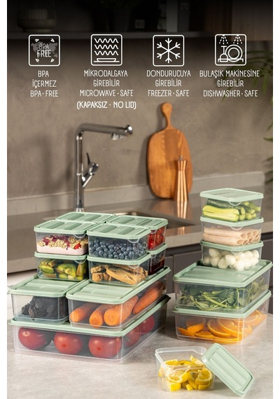 Vienev 17li Buzdolabı Dondurucu Organizer Ve Saklama Kabı Mint 12x 350ml 2x 1,65lt 2x 1,75lt 1x 3,5lt Mint