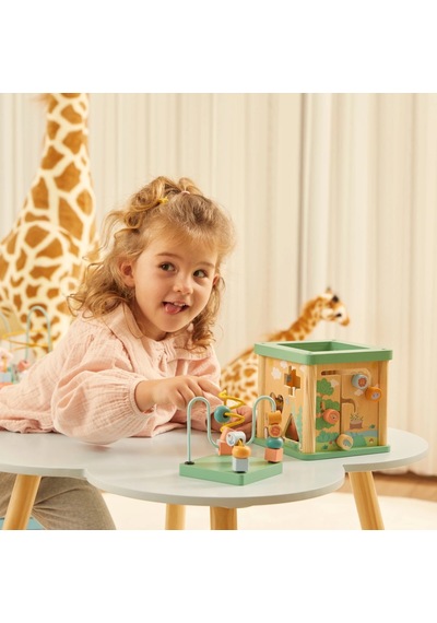Squirrel Play Safari Temalı 5'li Ahşap Aktivite Küpü - Eğitici Koordinasyon Ve Şekil Yerleştirme Seti