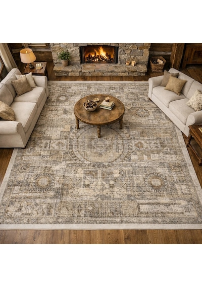 Luxess Halı Roma 1129 Gri Krem Modern Salon Halısı Gri Krem