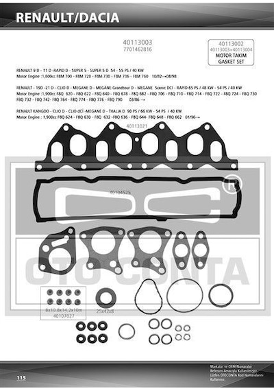 OTO CONTA 40113003 MOTOR TAKIM CONTA ÜST R9 D R11 FLASH  R19 R21