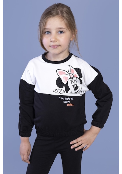 Toontoy Kız Çocuk Garnili Baskılı Sweatshirt Siyah