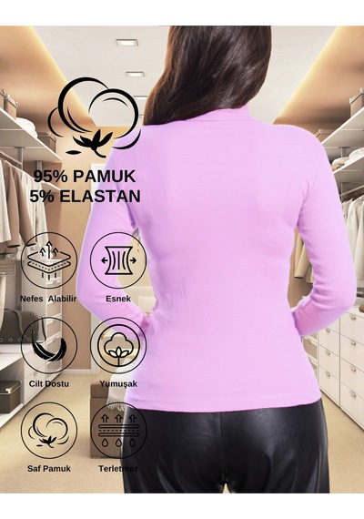 Alya Underwear Kaşkorse Yarım Boğaz Body Sweatshirt, Fitilli Kumaş, Likralı, Bordo LILA