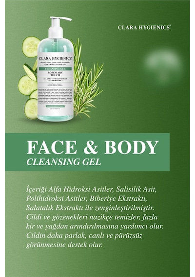 Clara Hygienics Rosemary Touch Cilt Tonu Eşitleyici Ölü Hücre Temizleyici Vegan Yüz Ve Vücut Temizleme Jeli 400 Ml