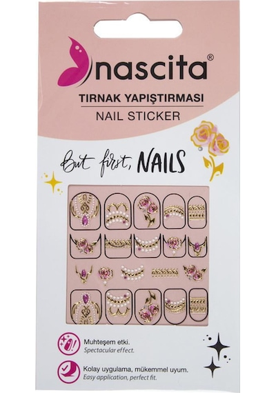 Işıltılı Gül Desenli Tırnak Stickerı - 35