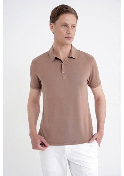 Efor Slim Fit Modal Kumaş Vizon Çıtçıtlı Polo Yaka Tişört Ts 923