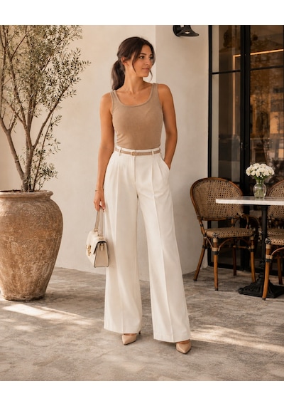 Unika Boutique Kadın Fittili Kalın Askılı Crop Atlet Vizon