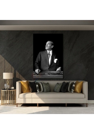 Siyah Beyaz Mustafa Kemal Atatürk Tablo Atatürk Kanvas Tablo Dikey Tablo Salon Ofis Tablosu