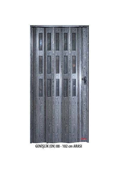 Penguen Akordiyon Kapı Antrasit Camlı En 88-102 Cm Aras Boy 220 C