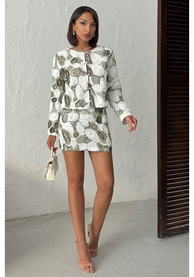 Verymoda Volanlı Desenli Mini Etek Şık Ve Modern Tasarım F1963 Haki