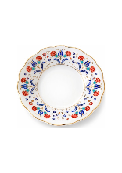 12 Li Yaldızlı Çiçek Motif Porselen Çay Tabağı Desenli Çay Tabak Çok Renkli