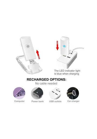 Beyaz Renk Kitap Okuma Işığı 3 Farklı Işık Rengi 3 Kademe Işık Kitap Ayıracı Usb Şarjlı Beyaz