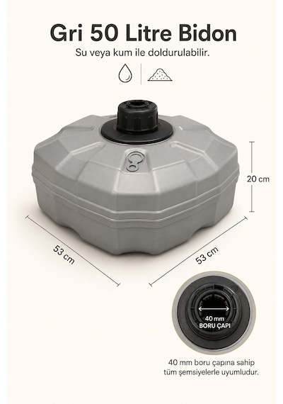 Gri Şemsiye Bidonu 50 Litre