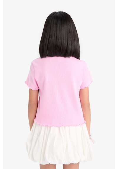 DeFacto Kız Çocuk Barbie Fitted Bisiklet Yaka Ribana Kısa Kollu Tişört E2614A825SMPN666 Pembe