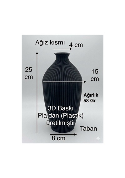 Modern Dekoratif Vazo - 3d Baskı Tasarım Obje - Salon Ve Ofis İçin Estetik Biblo - 25 Yükseklik Cm Siyah