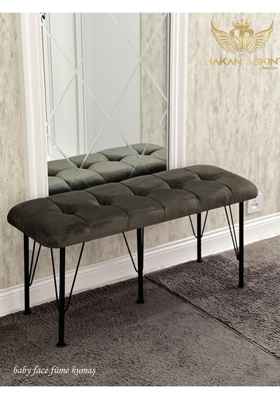 By Hakan Aşkın Siyah Metal Ayaklı Pouf Pouf 2024 New Style Babyface Puf & Bench Koyu Füme Füme Babyface
