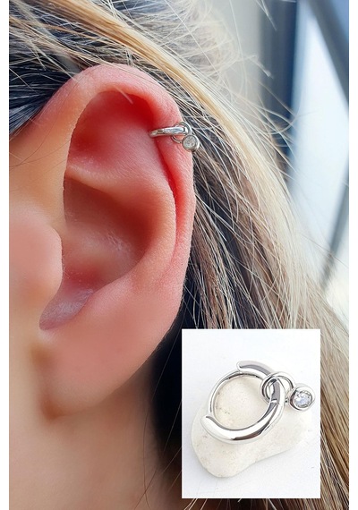 Zirkon Taş Detaylı 925ayar Gümüş Tragus Kıkırdak Helix Halka Piercing