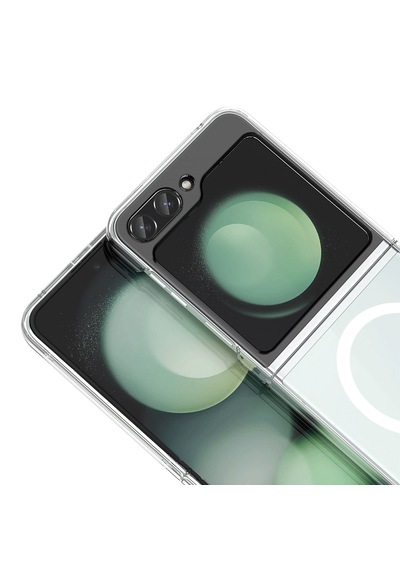 Samsung Galaxy Uyumlu Z Flip 5 Kılıf Darbe Emici Korumalı M-safe Şarj Özellikli Pürüzsüz Şeffaf Sert + Pc Kapak Şeffaf