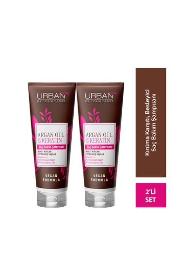 Argan Oil & Keratin Kolay Kırılan Yıpranmış Saçlara Özel Şampuan Set 2x250ml-vegan