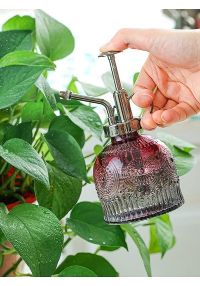 Şık Tasarımlı Ev Bahçe Saksı Çiçeklerine Özel Cam Bitki Sulama Fıskiyesi Kolonya Şişesi 200ml Kırmzı